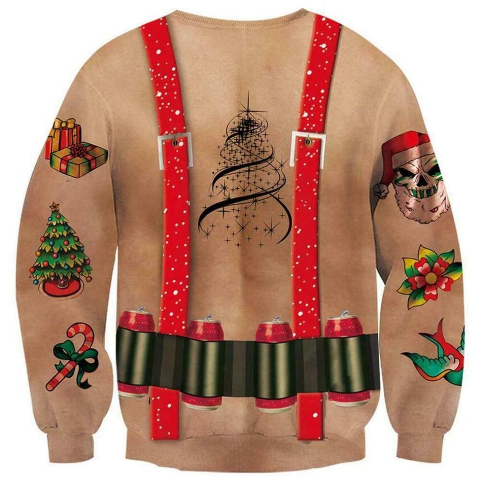 RAISEVERN Unisex Christmas Sweatshirt 3D Sexy Bare Muscle Size M